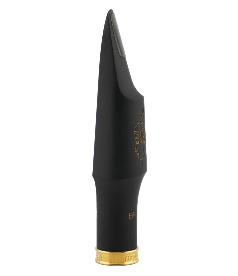 Black saxophone mouthpiece with "Theo Wanne" branding on a white background