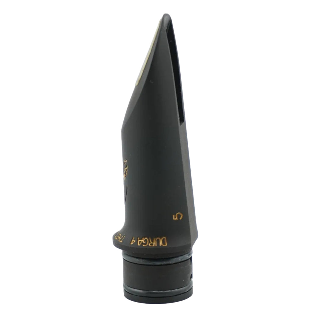 Black Durga clarinet mouthpiece with gold details on a white background