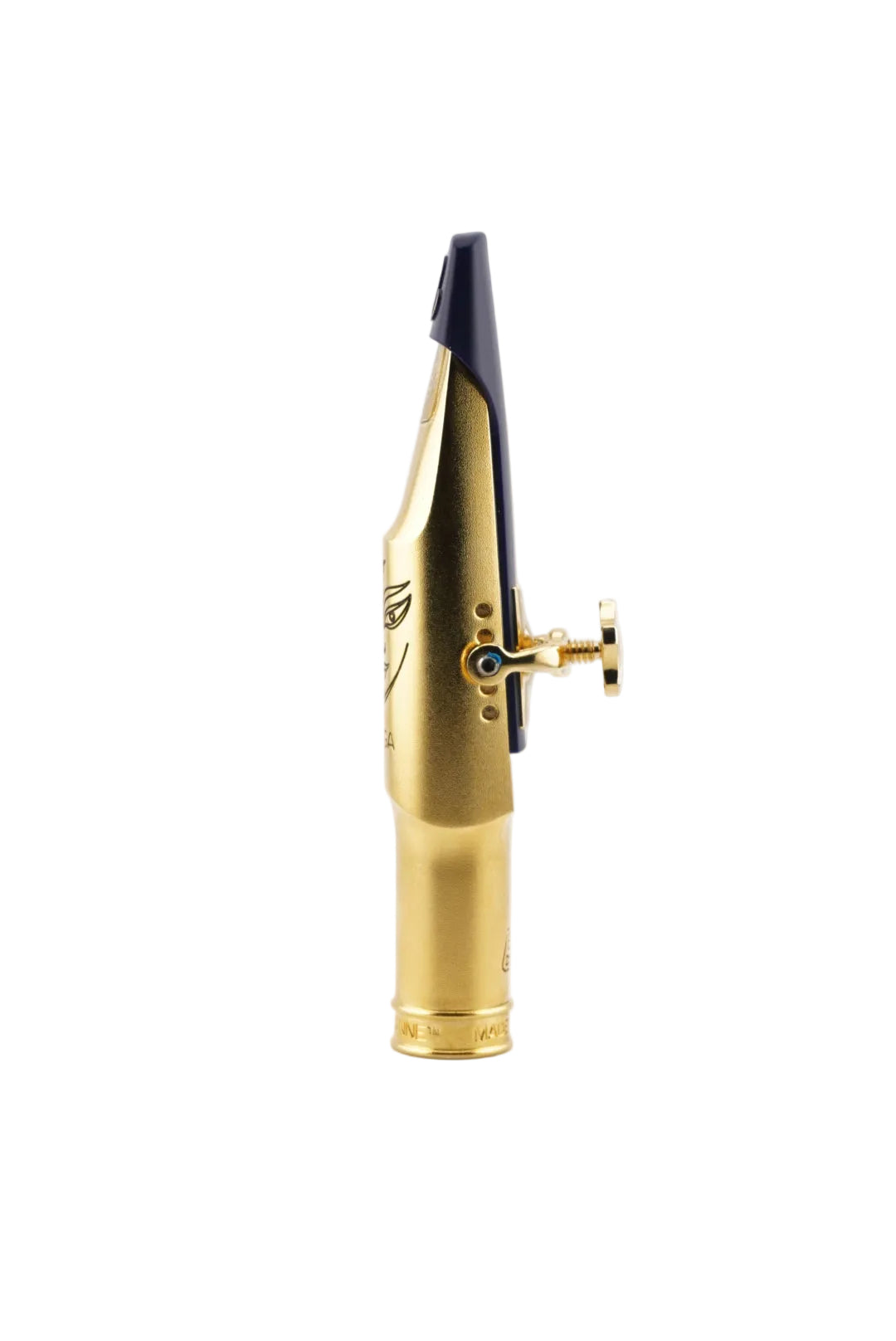 Gold-colored mouthpiece with "Theo Wanne" branding on a white background