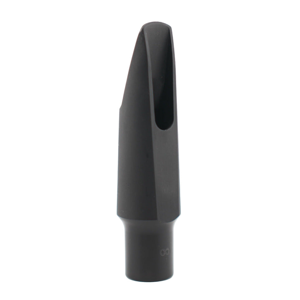 Black saxophone mouthpiece with 'Infinity' and 'bari' branding on a white background