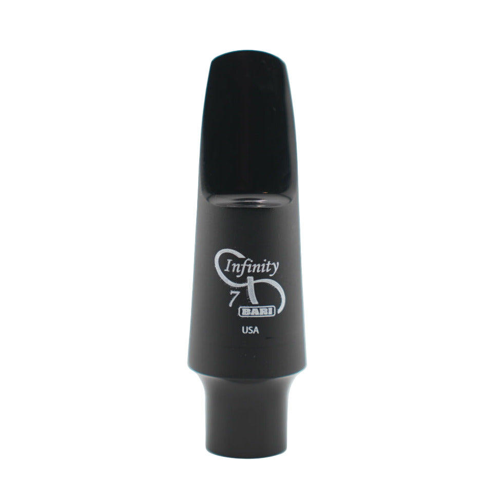 Black saxophone mouthpiece with 'Infinity' branding on a white background