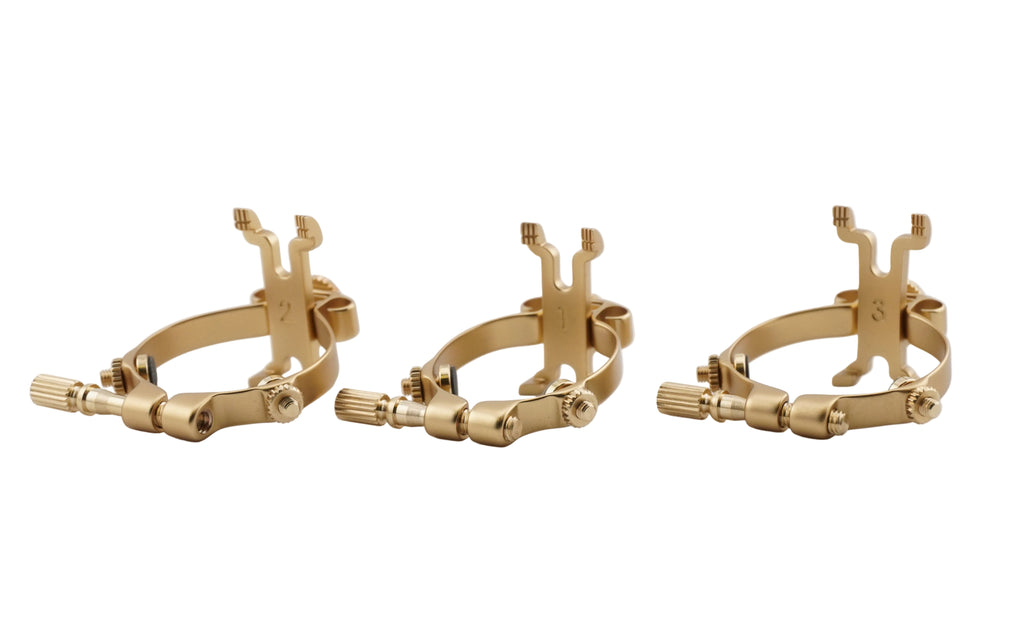 Brushed brass JLV saxophone ligature