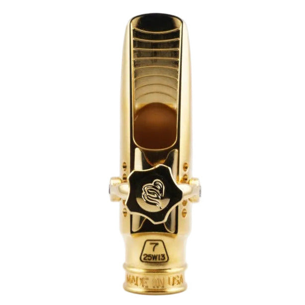Gold mouthpiece with 'Theo Wanne' branding on a white background