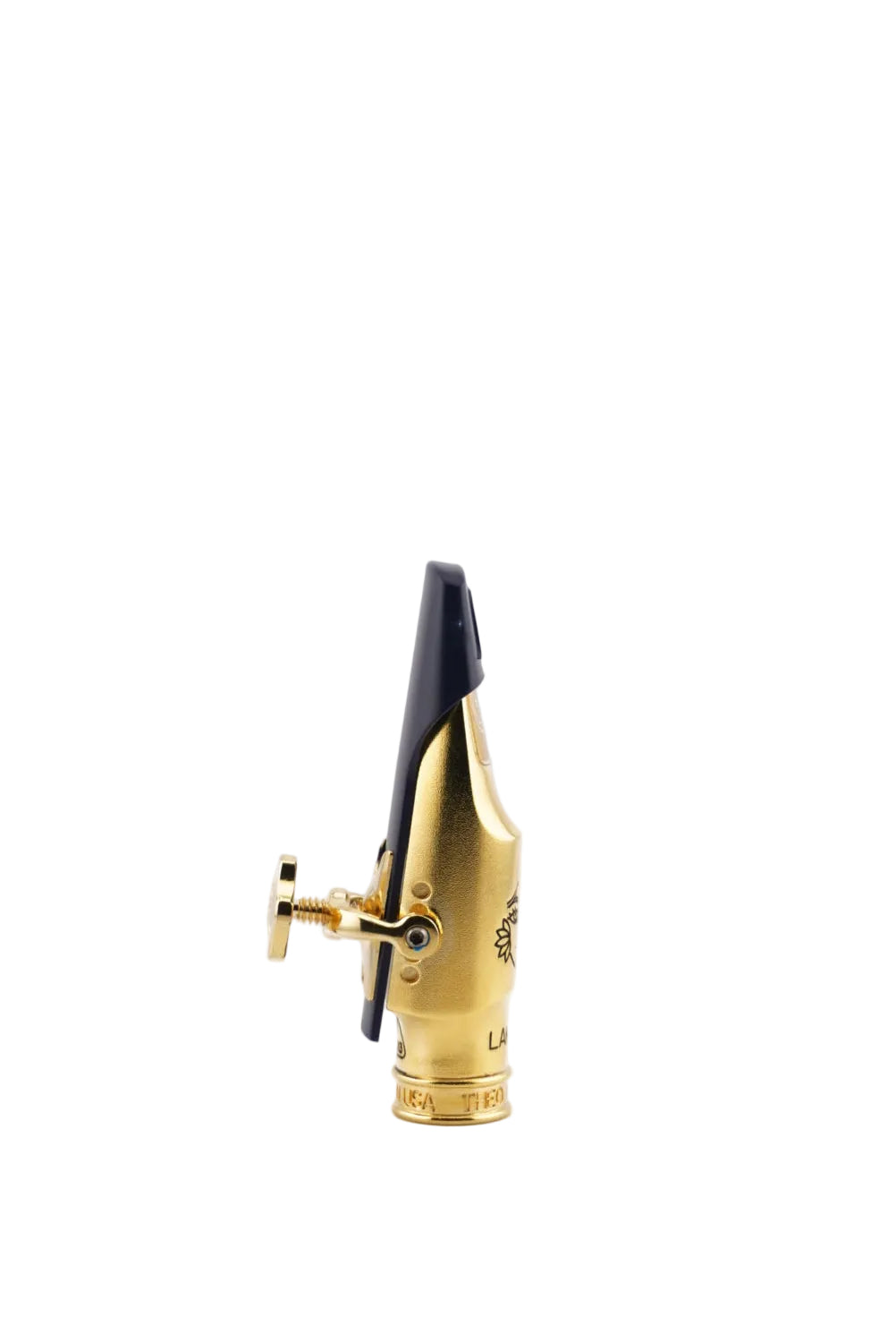 Gold mouthpiece with 'Theo Wanne' branding on a white background