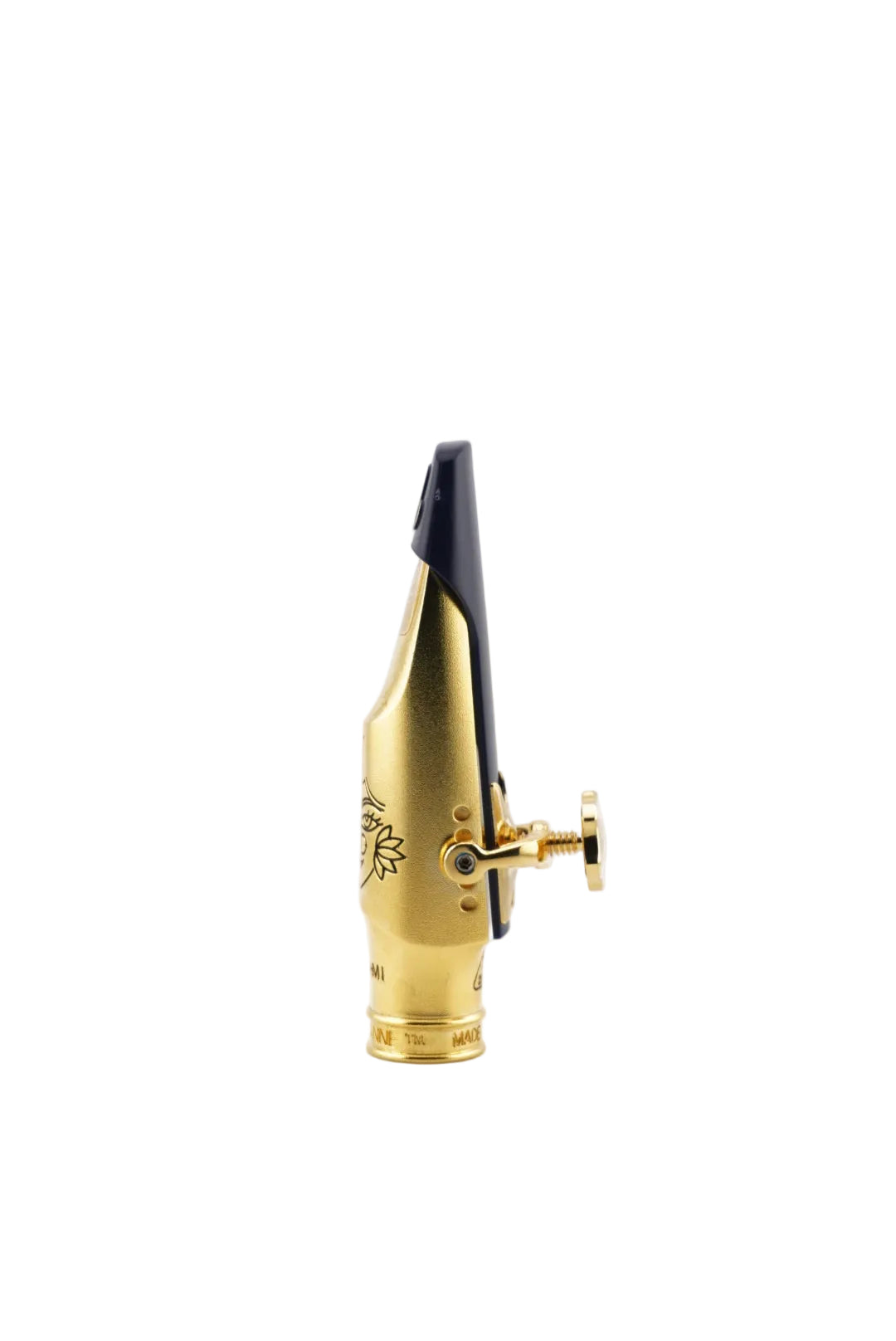 Gold mouthpiece with 'Theo Wanne' branding on a white background