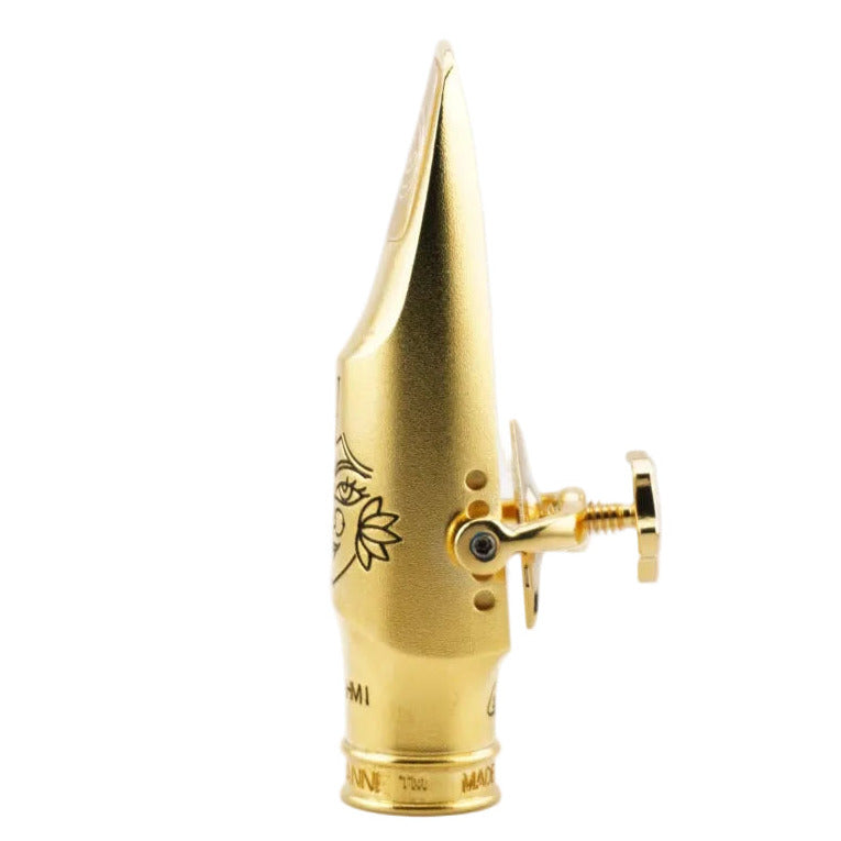 Gold mouthpiece with 'Theo Wanne' branding on a white background