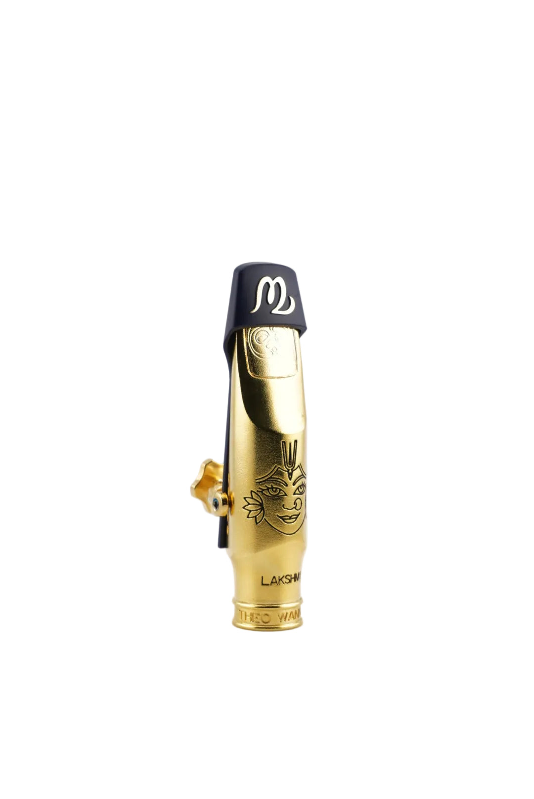 Gold mouthpiece with 'Theo Wanne' branding on a white background