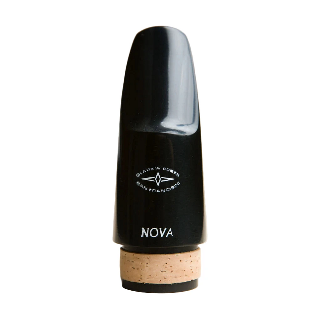Black clarinet mouthpiece on a white background