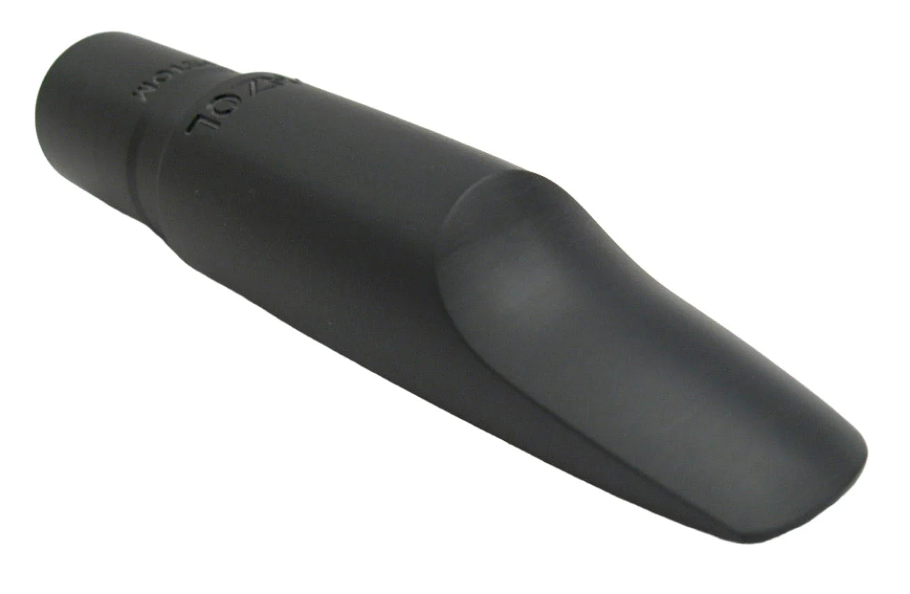 Black saxophone mouthpiece on a white background