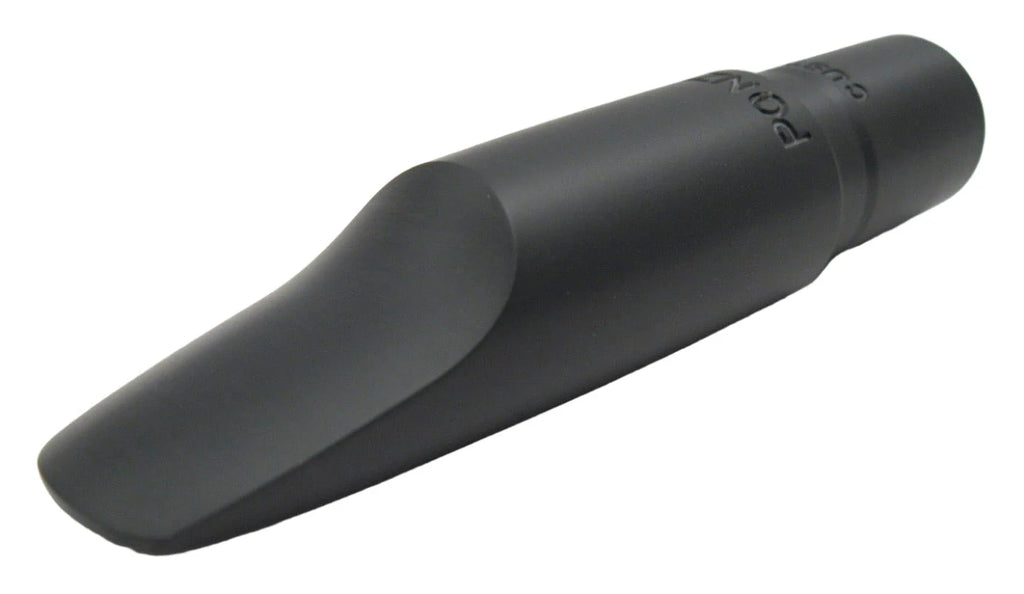 Black saxophone mouthpiece on a white background
