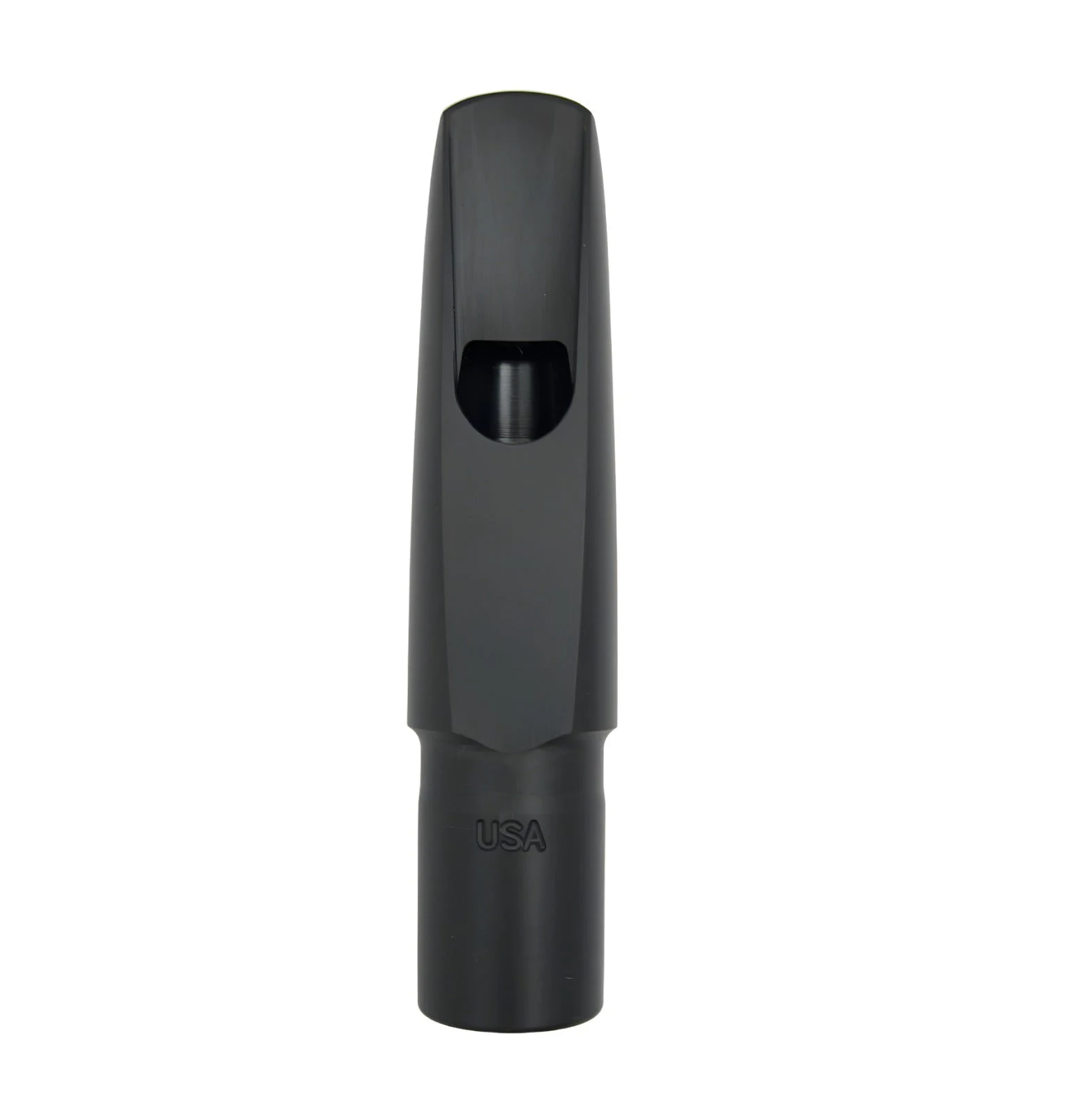Black saxophone mouthpiece with 'USA' branding on a white background