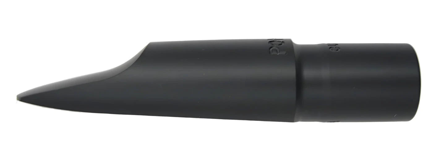 Black saxophone mouthpiece on a white background