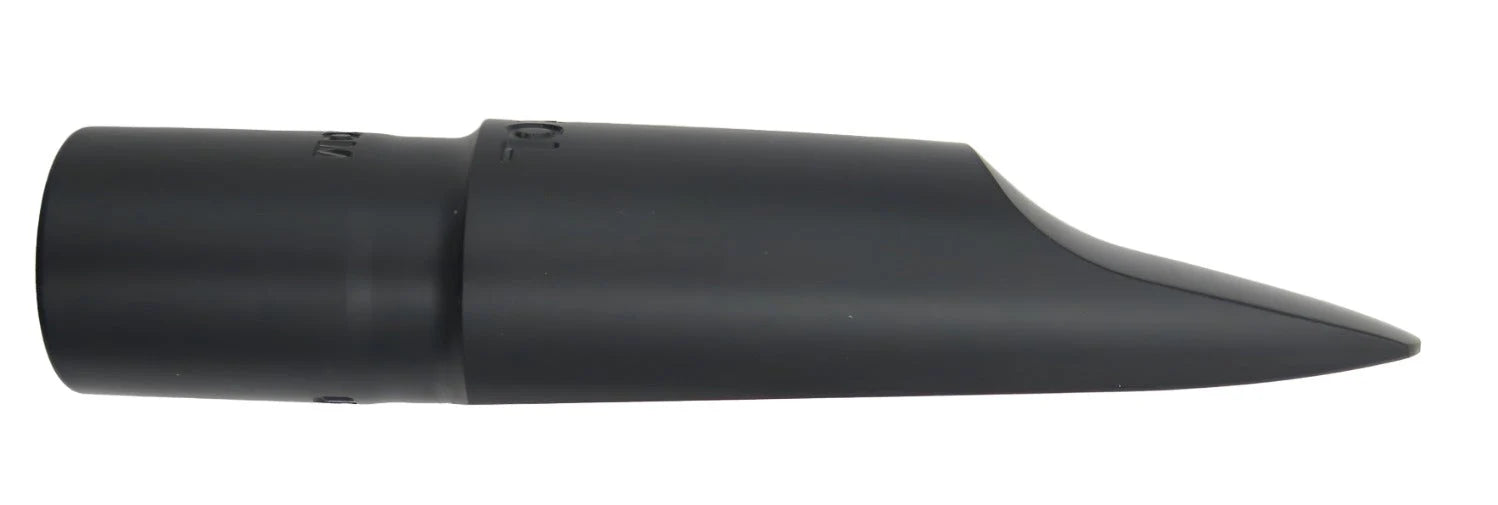 Black saxophone mouthpiece on a white background