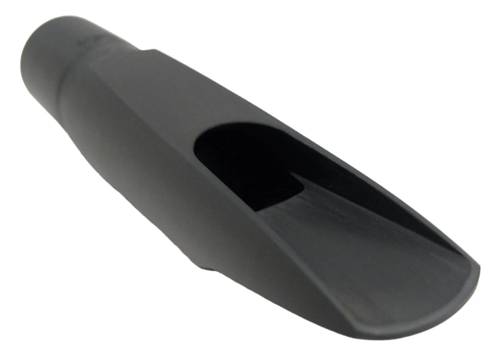 Black saxophone mouthpiece on a white background