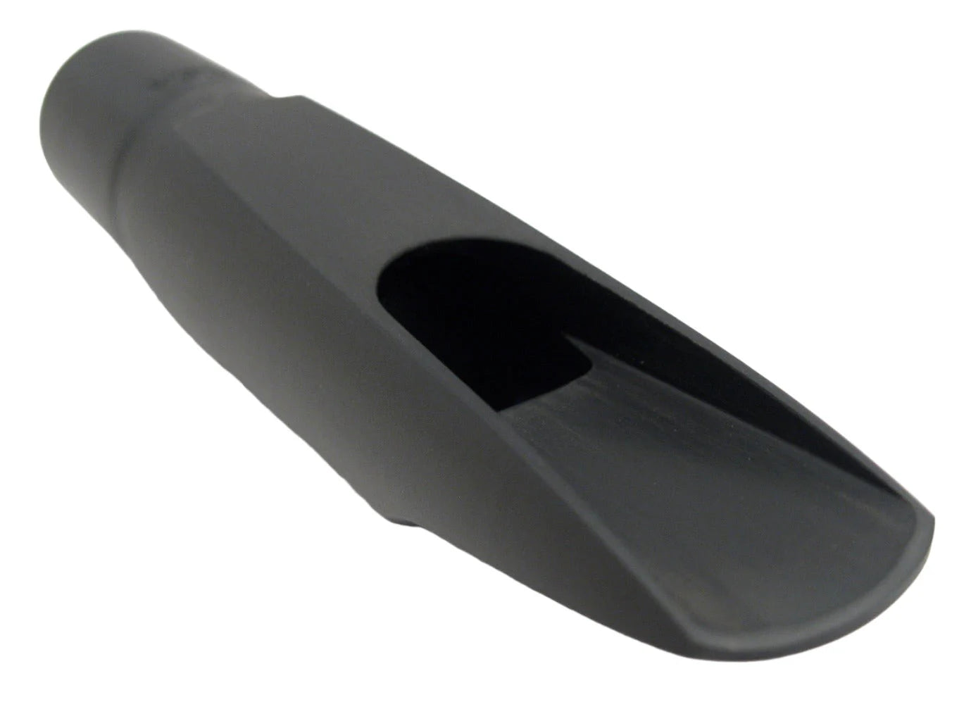 Black saxophone mouthpiece on a white background
