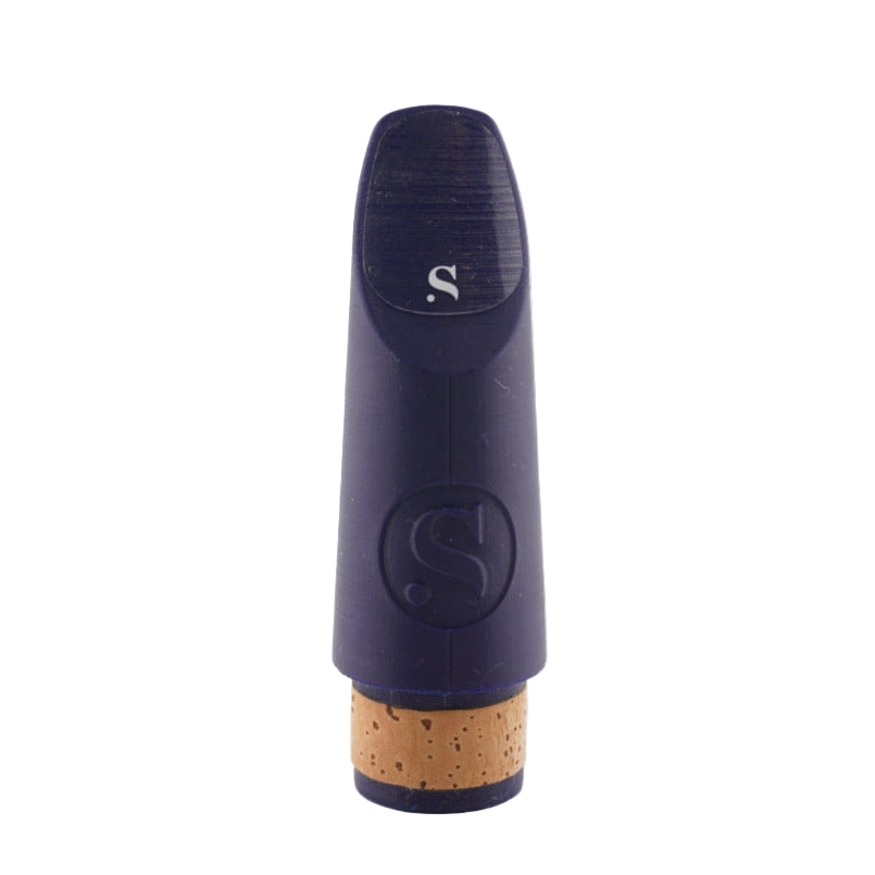 Navy blue mouthpiece with cork base on a white background