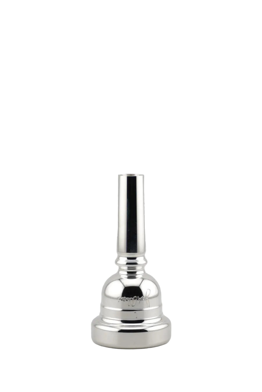 Laskey silver trombone mouthpiece by Backun on a white background at Wind Instrument Proshop